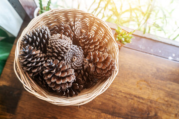 Natural Pine Cones in Rustic Basket Display