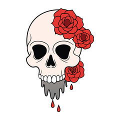 skull with roses and dripping blood vector illustration