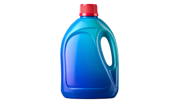 blue liquid detergent bottle with sleek design and bright label, isolated on transparent background PNG - Powered by Adobe