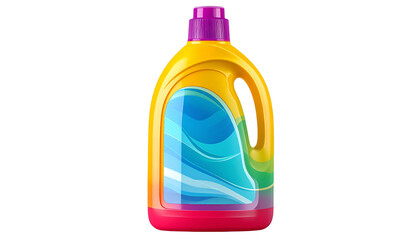 Colorful liquid detergent bottle with sleek design and bright label, isolated on transparent background PNG file.