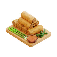 3D Spring Roll Snack Icon Representing Asian Cuisine, Appetizers, and Culinary Presentation