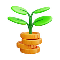 3D Investment Growth Icon Representing Financial Prosperity, Eco Wealth, and Sustainable Economy