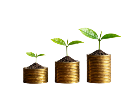  Financial Growth Concept Golden Coins and Seedlings PNG