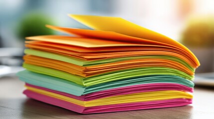Vibrant Stack of Colorful Sticky Notes for Organization and Creative Projects in Modern Workspace Setup