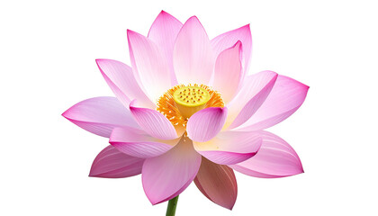 Pink lotus flower in full bloom with delicate petals, isolated on white background