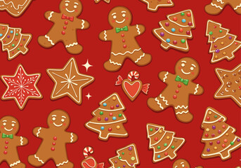 Gingerbread Christmas Cookie Seamless Pattern