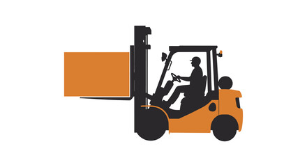 Silhouette of an industrial forklift lifting a large orange load