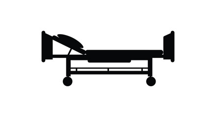 Simple black and white silhouette of a hospital bed on wheels