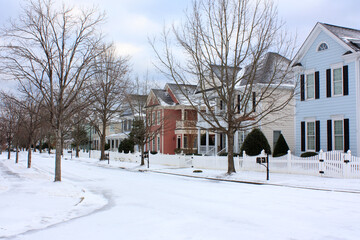 Street in winter in Carpenter Village, Cary, North Carolina