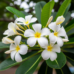 Fototapeta premium Picture of a white flowering frangipani tree
