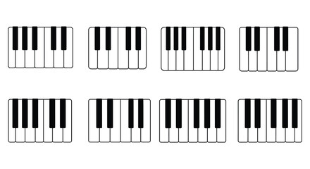 Naklejka premium Arrangement of eight piano keyboard sections in a grid pattern