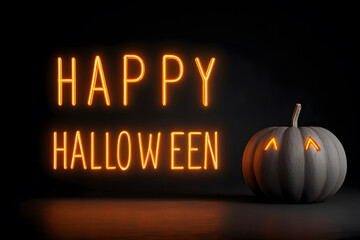 Obraz premium A festive Halloween wallpaper featuring the glowing text “Happy Halloween”