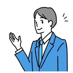 手を示して紹介する若いビジネスマン のイラスト