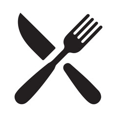 Black silhouette cutlery set vector. Knife, fork, spoon icons isolated on white background. Simple kitchen utensils flat illustration. Restaurant, cafe menu food service design concept
