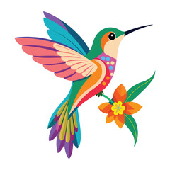 Fototapeta premium a colorful hummingbird with a flower on its beak