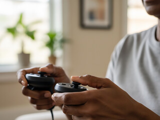 Ultra Close-up of Senior Woman's Hands Using VR Controllers
