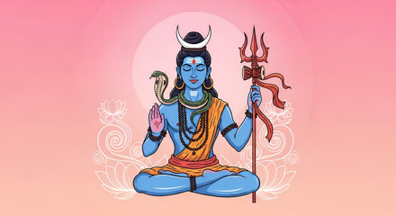 Watercolor illustration of lord shiva