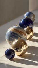 Christmas baubles arranged by size in vibrant red and green hues