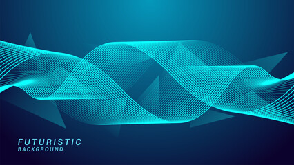 Abstract dynamic glowing line waves on a dark blue background. Futuristic technology background design template