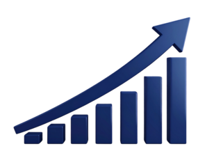 3D Bar Graph with Rising navy Arrow, Transparent PNG