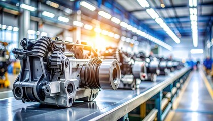 Naklejka premium Factory Assembly Line with Metallic Components