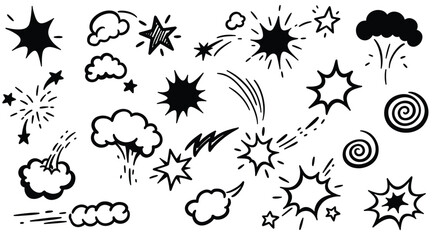 Collection of HandDrawn Comic Book Style Explosions and Stars. © NFS Studio
