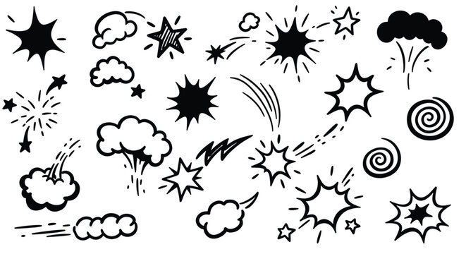 Collection of HandDrawn Comic Book Style Explosions and Stars.
