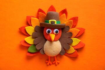 Felt Turkey Pilgrim Hat Orange Background Thanksgiving Craft