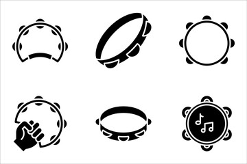 Tambourine Linear icon set. musical instrument. Folk instrument for beating out rhythm. vector illustration on white background
