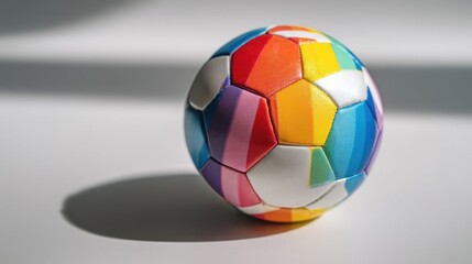 Fototapeta premium A vibrant soccer ball rests on a clean white surface,