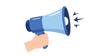 Hand Holding Blue Megaphone Announcing with Sound Waves.