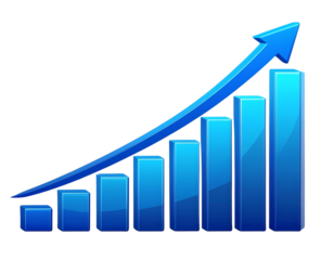  Business Growth Concept Blue Arrow on Bar Graph, Transparent PNG