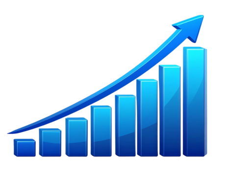  Business Growth Concept Blue Arrow on Bar Graph, Transparent PNG