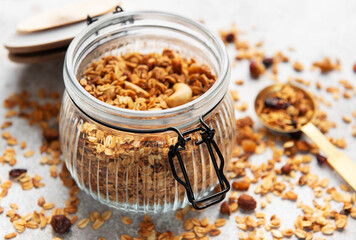 Granola with nuts and dry fruits for breakfast