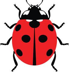 Ladybug insect illustration, red black spotted beetle, vector bug design, garden pest predator, educational nature icon, isolated PNG