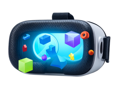 Virtual Reality Puzzle Game Interface with Floating Shapes, isolated