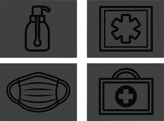 Medical icons set featuring hand sanitizer face mask first aid kit and star of life