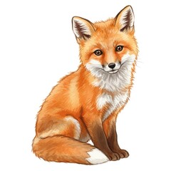 Obraz premium Watercolor Painting of a Red Fox illustration animal wildlife mammal portrait cute fur orange white isolated sitting nature art drawing