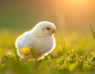 Cute Baby Chick in Sunny Meadow.
