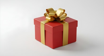 Elegant Red Gift Box with Golden Ribbon on White Background