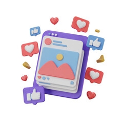 3d social media platform interface on transparent background