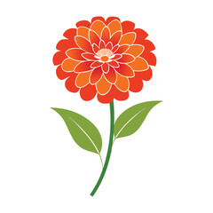 Red and Orange Flower Illustration with Green Leaves