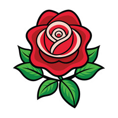 red rose with green leaves vector illustration