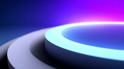 Abstract futuristic geometric design with glowing blue and purple circular elements
