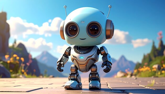 Cute robot standing outdoors