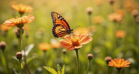 Obraz premium Butterfly flying over a flower field 40