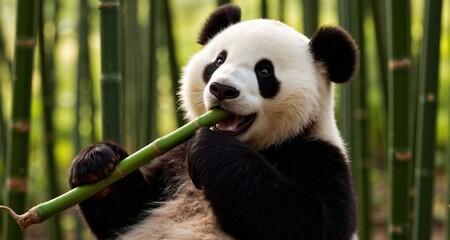 Obraz premium Panda eating bamboo in a bamboo forest 91