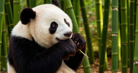 Obraz premium Panda eating bamboo in a bamboo forest 11