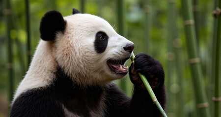 Obraz premium Panda eating bamboo in a bamboo forest 1