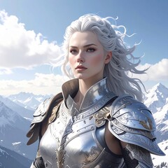 Fantasy warrior woman in silver armor